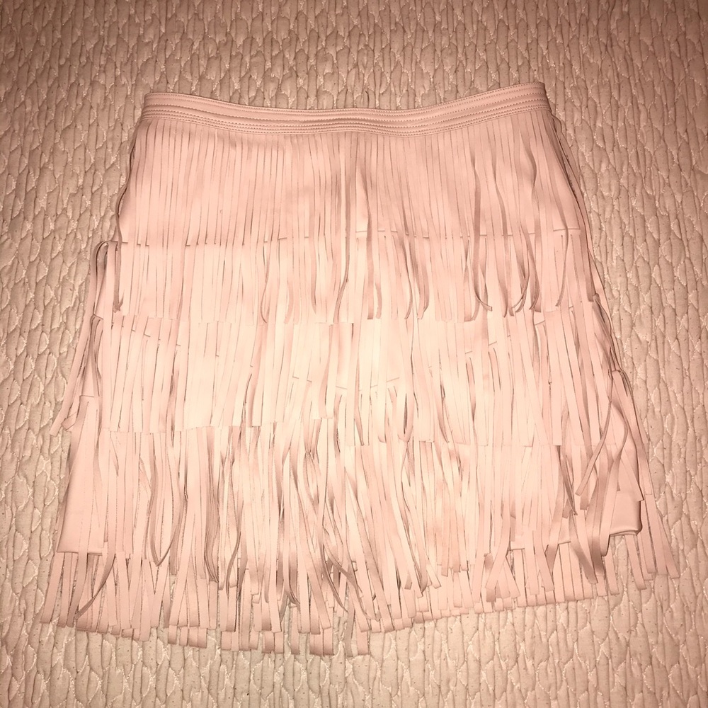 Fringed Pink Leather Skirt